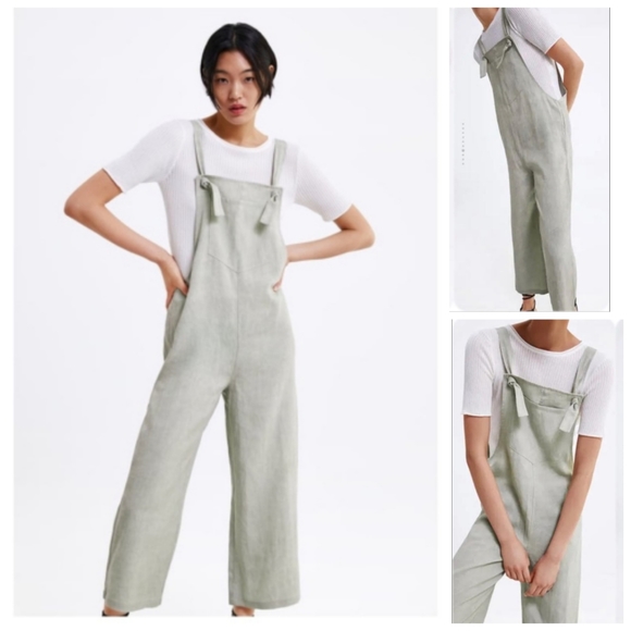 Zara Pants - Zara Wide Leg Linen Blend Jumpsuit crop cropped gray L